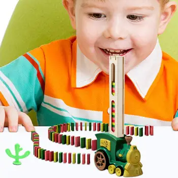 Domino Tren Jucărie Mașină De Domino Blocuri Set Amuzant Electric Domino Tren Clădire Și Stivuire Jucării Pentru Copii, Băieți Și Fete Cu Vârste Cuprinse Între 3-8