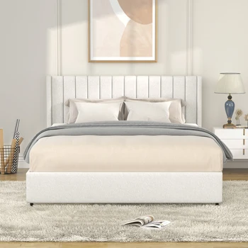 Dormitor cu paturi duble, paturi de o persoană, adult și adolescent paturi de fildeș dantela tapitat platforma paturi, paturi cu sertare de depozitare