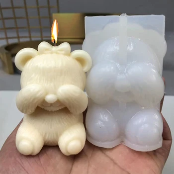 Două mâini Legat la ochi de Urs Silicon Lumânare Mucegai 3D Cute Ursul de Ipsos de Rășină de Luare de Săpun Consumabile DIY Ciocolata Tort de Gheață Instrumente