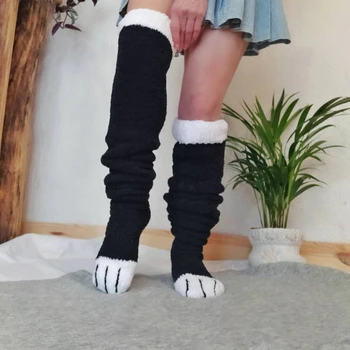 Drăguț Moda Femei Șosete Până La Genunchi Mozaic Labe De Animale Casual Cosplay Gros Universal Boot SocksStockings Negru/Roz