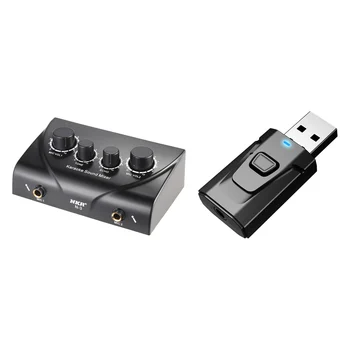Dual Intrări de Microfon Audio Mixer de Sunet pentru Amplificator Negru Ne Plug & 4 în 1 USB Bluetooth Transmițător Receptor