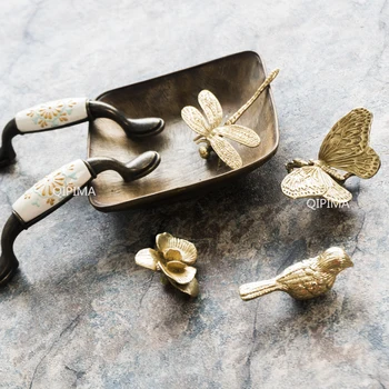 Dulap Sertar cupru mânere pentru mobilier dulap mânere Retro Orhidee/Dragonfly/Fluture de Aur Cabinet Trage Maner din alama