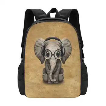 Elefantul Dj Purtând Căști Și Ochelari Model De Moda De Design De Călătorie Laptop Rucsac Scoala Sac Pui De Elefant