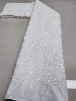 En-gros de Catifea, dantela Nigeria din Africa alb 3D Sequin Dantela Tesatura 2023 Înaltă calitate material de dantelă franceză tul tesatura de îmbrăcăminte