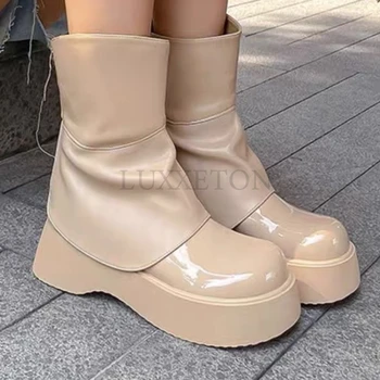 Femei Cizme Glezna cu Fermoar Spate Moda Pantofi Platforma Potrivit pentru Sexy Gros cu Talpi de Femei Cizme de Toamna