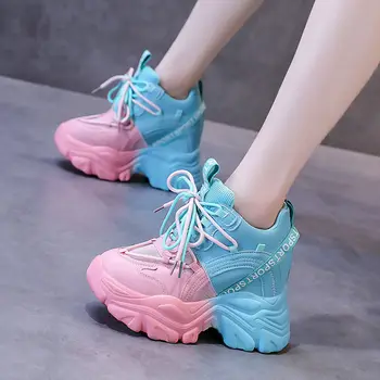 Femei Indesata Glezna Cizme din Piele Adidasi Femeie Inaltime Platforma a Crescut de Adidași cu Talpă Pene Pantofi Sport pentru Femei