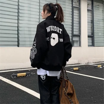 Femei Jacheta Bomber Harajuku Hip Hop Supradimensionate Haină Neagră Unisex Primăvară Sacou de Catifea Sacou Bombardier chaquetas