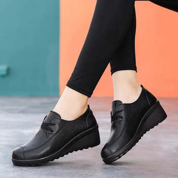 Femei Pantofi din Piele Dantela-up Fengsu Versiune de Poliamină Grăsime Tălpi Groase rezistente la Uzură Confortabil Picioarele Moda