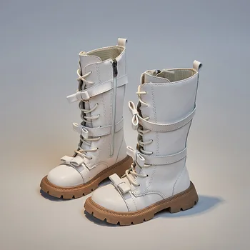 Femei de moda Cizme Tendință Copil Pantofi Stil Britanic Cizme Lungi pentru Fete Talpa Moale din Piele Glezna Cizme 2023 Toamna Fete Pantofi