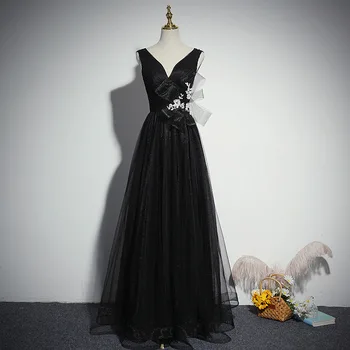 Femeile de Partid fără Mâneci Negru Rochii de Seara Elegante V-gât Lung O-linie Prom Rochii Formale