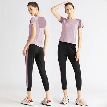Femeile iute Uscat Sport Stabilit Maneci Scurte Respirabil O de Gât Yoga T-shirt Talie Elastic Rulează Pantaloni Sudoare de Absorbție Sport Costum