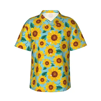 Floarea-Soarelui Mens Casual Hawaiian Tricouri Maneca Scurta Buton Jos De Plajă, Tricouri Tropical Floral Shirt