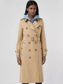 Geanta Vintage din piele marginea rever dublu rânduri de dantelă-up trench pentru femei nou de toamna de moda de lux all-in-one coat