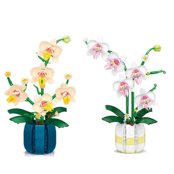 Ghivece cu Flori de Orhidee Bloc DIY Micro Bonsai Plante Decor de Diamant Clădire de Cărămidă Jucărie pentru Copii Fete