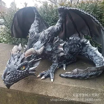 Grădină În Aer Liber Gotic Dragon Ghemuit Dragon Chircit Dragon Rășină Sculptura Decor