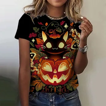 Halloween Femei T Shirt de Imprimare 3D O-Neck Maneca Scurta Lux de sex Feminin tricouri Supradimensionate Y2k Îmbrăcăminte Pentru Fete Streetwear