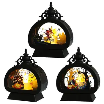 Halloween Gotica Lanternă Portabilă de Epocă Felinar Cu Lumanare LED Negru Castelul de Dovleac Vrăjitoare Felinar Lampa Festivaluri Decor