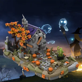 Halloween MOC Vrăjitoare Scenă Acasă Fantomă Casa de Blocuri de Dovleac de Viță de vie de Plante Uscate de Copac Cărămizi Jucării Compatibile Cu LEGO