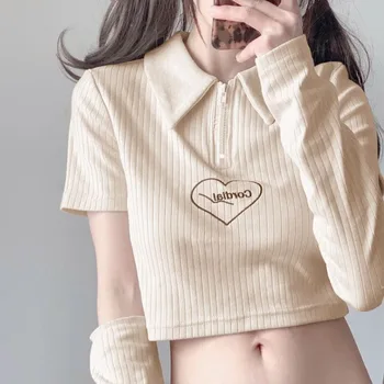 Hikigawa Vara Imprimare Pierde T-shirt Casual Rândul său, în Jos Guler Chic de Moda Topuri pentru Femei Maneci Scurte se Potrivesc Roupas Femininas