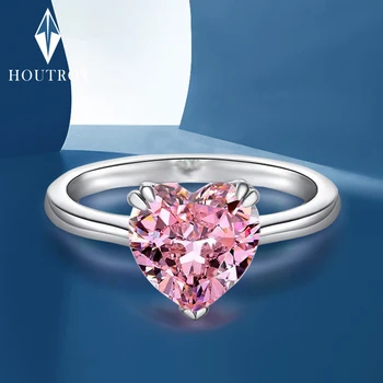Houtros 10mm Inima Colorat Inel de Piatră prețioasă 925 Feliuta Palted Aur de 18K 3 Gheare Mari de Carbon Inel cu Diamant Bijuterii Fine Cadou