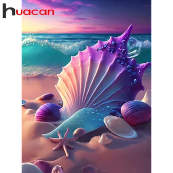 Huacan Diamant Broderie Peisaj Plin Rundă de Foraj Mozaic Shell Beach Handmade Pictura 30x40cm Decor Acasă