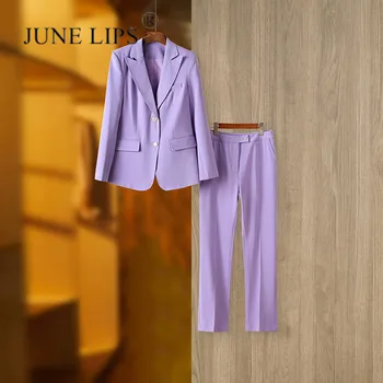 IUNIE BUZELE 2023 mai Recente Designer de Moda Set Femei Singure Butonul de Costum Slim Fit Pantaloni Set de Două Piese en-Gros