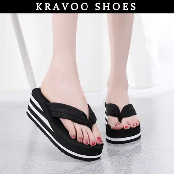 KRAVOO Platforma Femei Pantofi cu Tocuri Înalte, Non-alunecare de Flip-Flops pentru Femei Papuci Sandale Culori Amestecate Pene în aer liber, Plajă, Tobogane