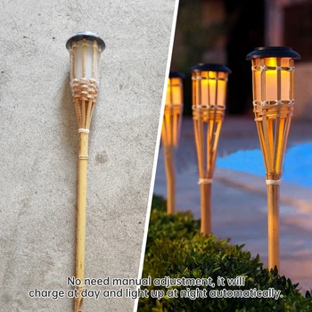 LED-uri de Bambus Lumina Solara rezistent la apa Flacara masina de Lampă în aer liber, Grădină Automată On/Off Lanterna Gard Casa Calea Decor