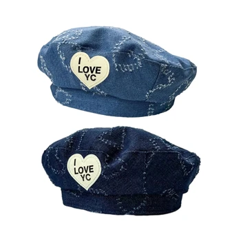 La modă Copil de Jeans Pictor Pălărie în formă de Inimă Detaliază Capac pentru Fetita