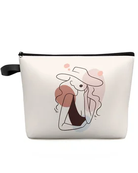Linie Print Abstract Mare Sac De Cosmetice Pentru Femei Make Up Husă Portabil Washbag Articole De Toaletă Organizator De Stocare Hangbag