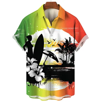 Litoral Surf Graphic Shirt pentru Bărbați Îmbrăcăminte 3D Imprimate Hawaiian Beach Tricouri Maneca Scurta y2k Topuri Haine de Epocă Rever Bluza