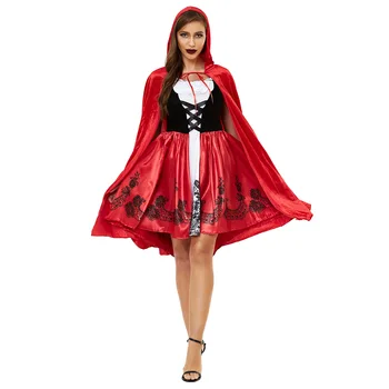 Little Red Riding Hood Cosplay Uniforme Mini-Rochie și Pelerină de Femei Set Basm Rochii Costume de Halloween Pentru Femei