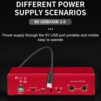 MD22 Sunet Stereo Card 48V Phantom Power Interfata Audio USB cu Loopback Monitor pentru Chitara