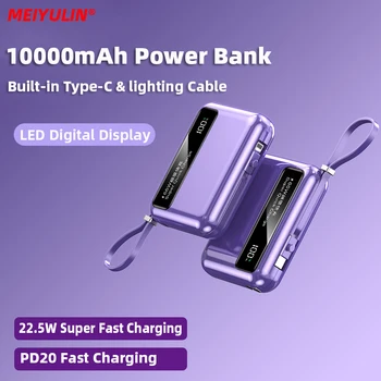 MEIYULIN Power Bank 10000mAh 22.5 W USB C PD20W Încărcător Rapid Built-in Cablu Extern Portabil Baterie Auxiliară pentru iPhone Xiaomi