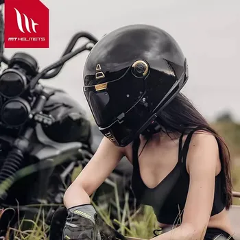 MT Brand Jarama Casca Negru Mat Epocă Fata Complet Casca Motocicleta Bărbați Femei Clasic Harley Casca Motocicleta pe Patru Sezoane