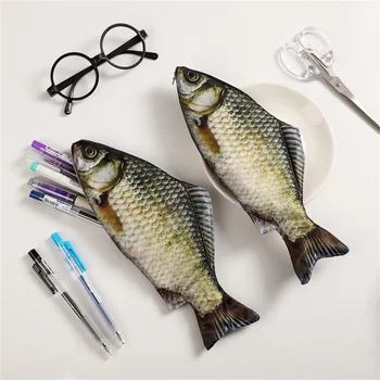 Mare Capacitate de Creație Pește Sărat Creion Sac cu Fermoar Buna Birou Copii Creion Sac de Simulare De Pește Sărat Papetărie