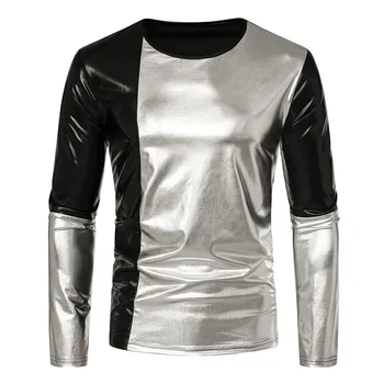 Metalic strălucitor Partid T-shirt pentru Bărbați 2023 Moda Mozaic Maneca Lunga Club de noapte, Camasi de Dans de Bal de Halloween, Carnaval Tee