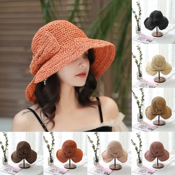 Mic-Pălărie de Paie cu boruri Feminin Pălărie de Vară Arc Simplu Cadă Pălărie Pescar Pălărie Croșetat Pălărie de Soare Pălărie de Soare de Cumpărături Excursie