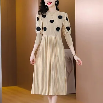 Miyake Cutat Rochie de Femei Polka Dot Moda Slim Casual Culoare Solidă Elegante Rochii de Partid pentru Femei 2023 Primăvara anului Nou