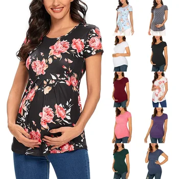 Moda Gravide Tricou de Imprimare Scurte Gât Rotund cu Mâneci lungi tricou Maternitate Alăptează Topuri care Alăptează Haine de Maternitate