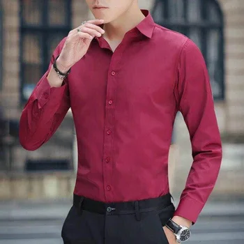 Moda Rever Culoare Solidă Maneca Lunga Tricouri Îmbrăcăminte pentru Bărbați 2023 Vara Noi Topuri Casual All-meci Tricou