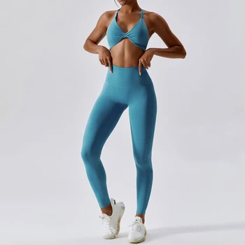 Moda Yoga Set Halter Twist Sutien de Sport și fără Sudură Jambiere Costume de Aloe Femei Sală de Fitness Îmbrăcăminte спортивный комплект женский