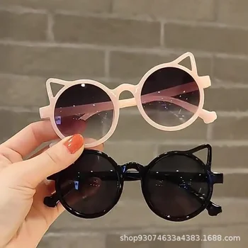 Moda coreeană Pisica Copii ochelari de Soare Baieti Fete Vintage Cadru rotund Urechi de Pisică ochelari de Soare Ochelari