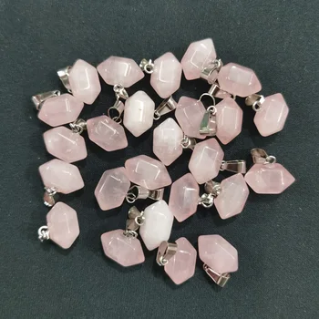 Moda naturale cuart roz piatra punct pilon pandantive roz pentru bijuterii Accesorii face cadou en-Gros 24buc transport gratuit
