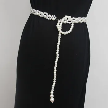 Mână-țesute din material Plastic Perle Talie pentru Femei, Auto-cravată Reglabil Perla Talie Lanț Rochie de Vara Curele Cinturones Para Mujer