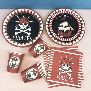 Nava Pirat Craniu De Unica Folosinta Tacamuri Farfurii De Hârtie Cupe Șervețel Copii Fericiți Petrecere Copil De Dus Temă Pirat Party Supplie