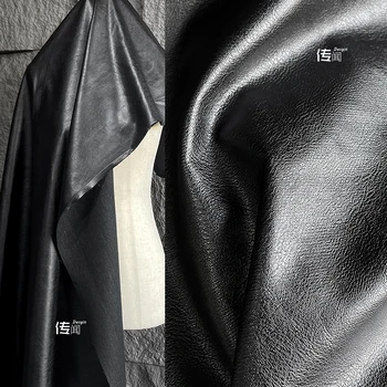 Negru din Piele Tesatura Textura Sacou Geanta din Piele Moale de Îmbrăcăminte de Designer Pânză pentru Diy de Îmbrăcăminte Cusut de Metri PU Material