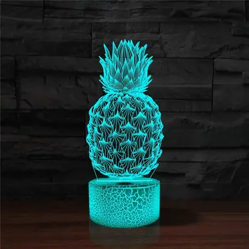 Nighdn Ananas Iluzia 3D Lampa LED Lumina de Noapte pentru Copil 7 Culori Schimbare, Birou Lampă de Masă Lumină pentru Camera Petrecere de Ziua de nastere Cadou