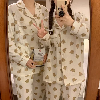 Noi Bumbac Ursul Desene Animate Toamna Set Pijama Femei Iubitorii De Drăguț Soț Stil Coreean Maneca Lunga Elegante, Casual Dulce Sleepwear Ins