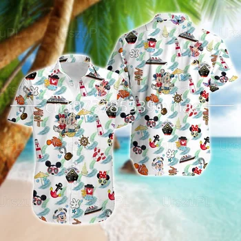 Noi Disney Minnie Mickey Crăciun Cămașă Nouă Ani Cubanez Guler Maneca Scurta Top Cămașă Hawaiană Petrecere De Vacanță Femei Tricou Santa